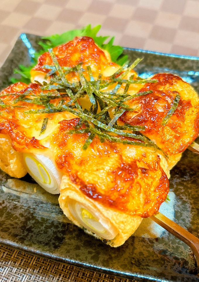 長ネギの油揚げ巻きの明太マヨ焼き-レシピのメイン写真