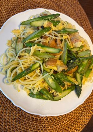 油麩とアスパラのカルボナーラ-レシピのメイン写真