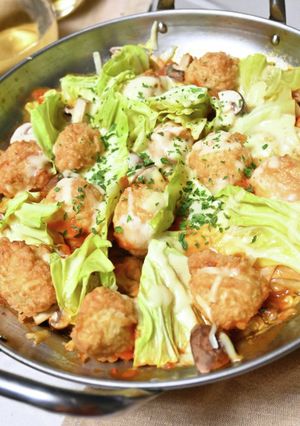 ミートボールとキャベツのトマトチーズ鍋-レシピのメイン写真