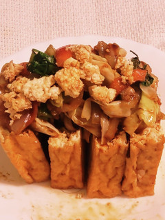 “厚揚げカット野菜きゃべつ盛々赤味噌味”-レシピのメイン写真