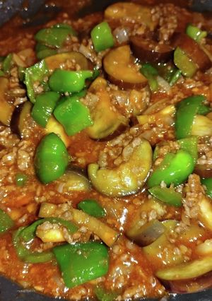 ピーマンと茄子の挽き肉炒め(洋風)-レシピのメイン写真