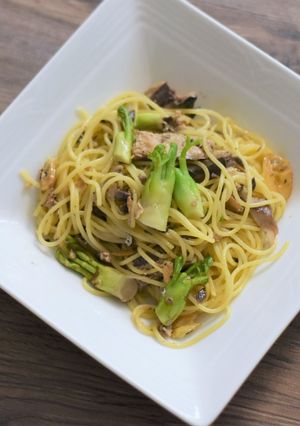 サバ缶とたらの芽のパスタ-レシピのメイン写真