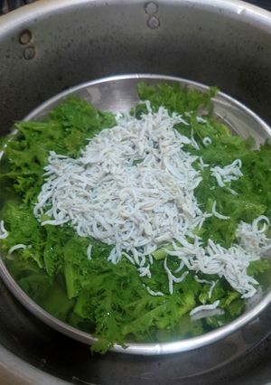 わさび菜としらすの蒸し物-レシピのメイン写真