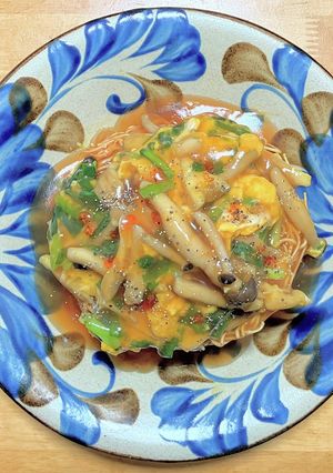 キノコとニラたっぷりの天津かた焼きそば-レシピのメイン写真