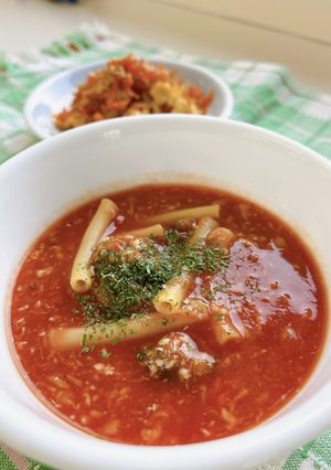 ツナとトマトのスープパスタ-レシピのメイン写真