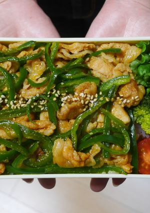 レンジdeピーマンと豚肉のピリ辛丼弁当-レシピのメイン写真