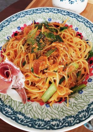 ワンパン キムチのカルボナーラ風パスタ-レシピのメイン写真