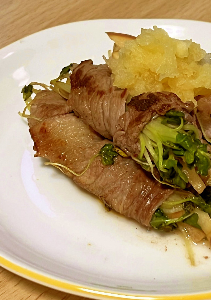 簡単ヘルシーりんごとかいわれの牛肉巻き-レシピのメイン写真