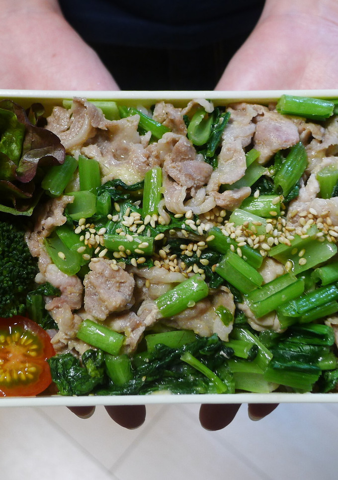 小松菜と豚肉のしょうが焼き丼弁当-レシピのメイン写真