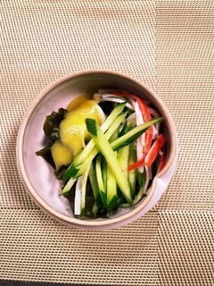 きゅうりとカニカマワカメの酢味噌かけ-レシピのメイン写真