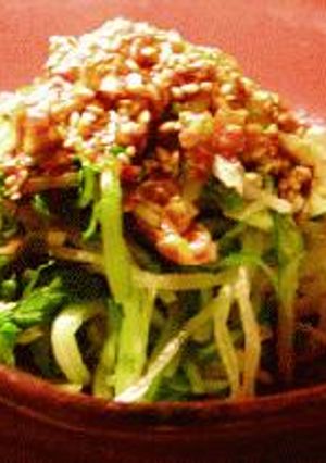 かんずりドレッシングでシャキシャキ水菜のおひたし：-レシピのメイン写真