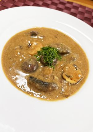 味噌豆乳シチュー　エビとキノコ-レシピのメイン写真