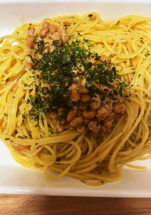 納豆　お茶漬けの素　ワンパンパスタ　-レシピのメイン写真