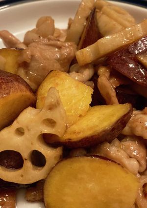 新潟産さつまいも・蓮根・豚肉の甘酢炒め-レシピのメイン写真