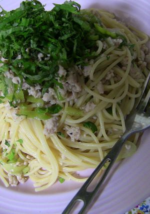 ひき肉と葱のスパゲッティー＊大葉のせ-レシピのメイン写真