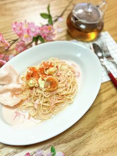 桜咲く♪ エビマヨクリームパスタ-レシピのメイン写真