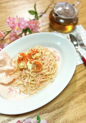 桜咲く♪ エビマヨクリームパスタ-レシピのメイン写真