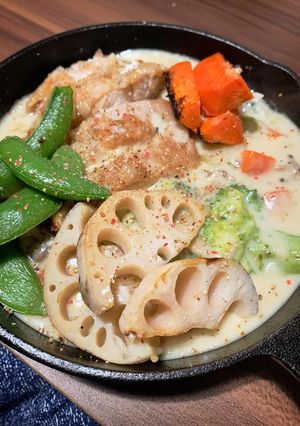グリルチキンと野菜をのせたシチュー-レシピのメイン写真