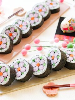 桃の花の飾り巻き寿司-レシピのメイン写真