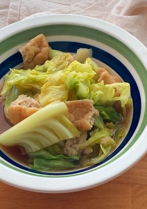 柔らか甘い！春キャベツと油揚げの甘辛煮-レシピのメイン写真