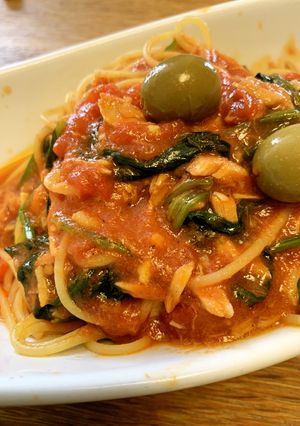 簡単　ほうれん草とトマトとツナのペペロン-レシピのメイン写真