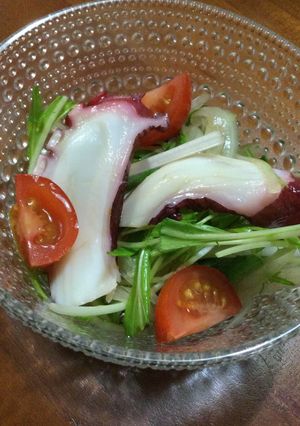 ☆タコと玉ねぎと水菜のサラダ　＋トマト-レシピのメイン写真