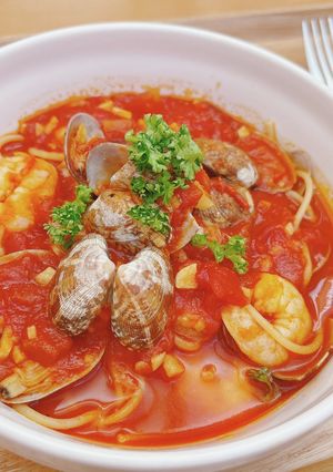 あさりとエビのトマトソースパスタ-レシピのメイン写真