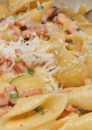 簡単大人の濃厚塩辛クリームパスタシェル-レシピのメイン写真