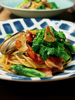 菜の花たっぷりガリバタ醤油パスタ-レシピのメイン写真