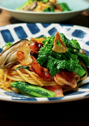 菜の花たっぷりガリバタ醤油パスタ-レシピのメイン写真