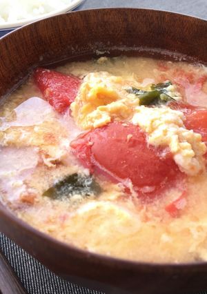ぱく増し!かきたまトマトみそ汁-レシピのメイン写真