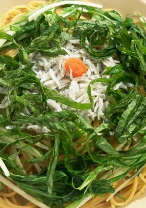 水菜としそとしらすのバター醤油パスタ-レシピのメイン写真
