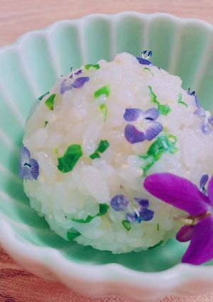 春の野草のおにぎり　オオイヌノフグリ-レシピのメイン写真