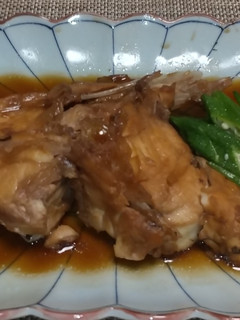 鯛のかまの煮付け、オクラ添え-レシピのメイン写真
