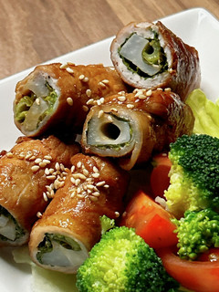お弁当にもおいしい!菜の花と蓮根の肉巻-レシピのメイン写真