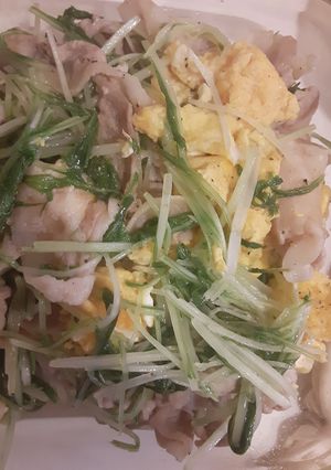 豚バラ肉と水菜の卵中華炒め-レシピのメイン写真