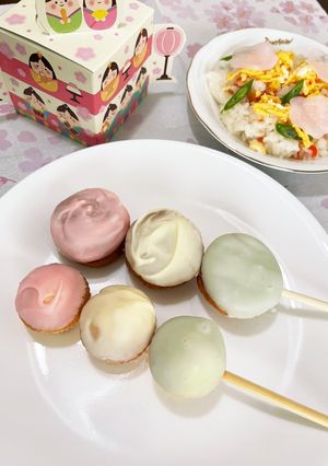 ひな祭りに　三色団子風チョコがけお菓子-レシピのメイン写真