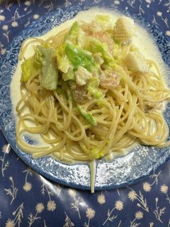 キャベツのシーフードクリームパスタ-レシピのメイン写真
