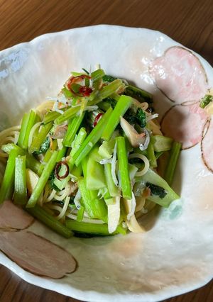 カブの葉とシラスと干しエビのパスタ-レシピのメイン写真