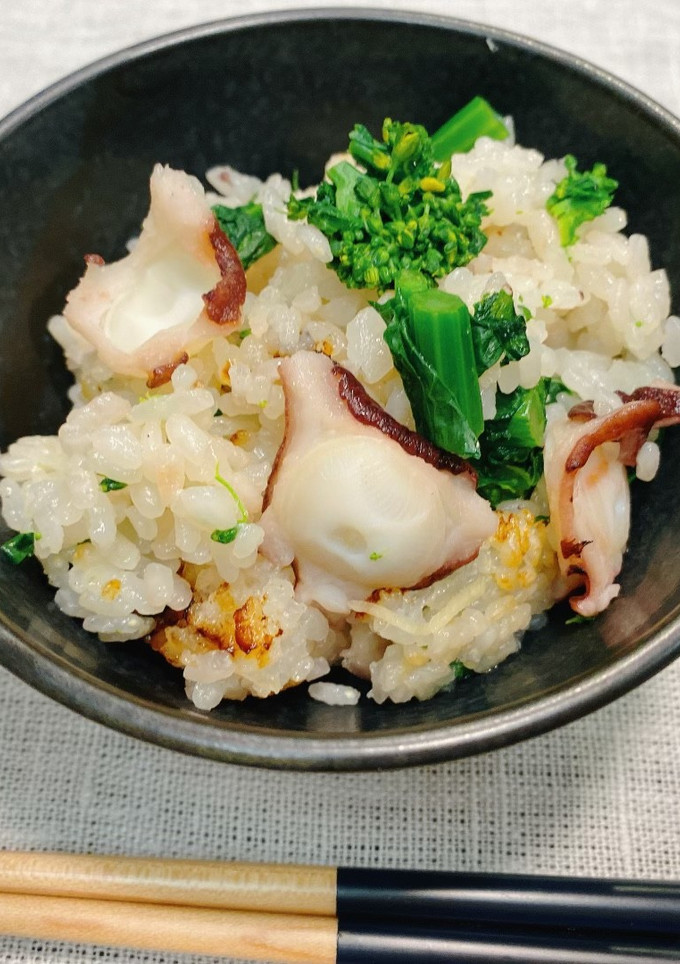 たこと菜の花の炊き込みご飯-レシピのメイン写真