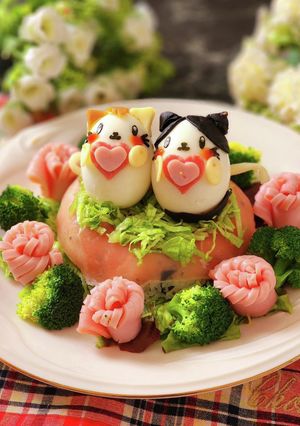 ホワイトデー☆ニャンズカップル☆キャラ弁-レシピのメイン写真