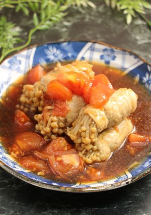 簡単！エノキの肉巻き　トマトすき煮-レシピのメイン写真