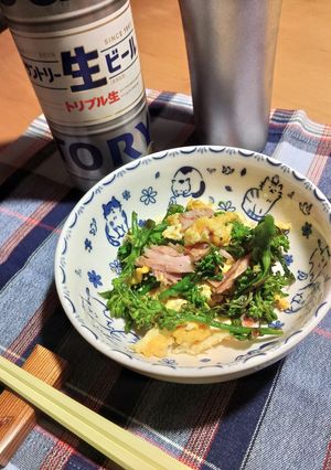 菜の花・たまご・ももハムの簡単炒め-レシピのメイン写真