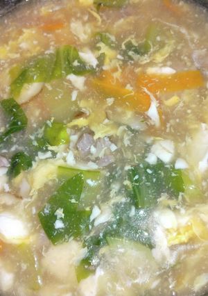青梗菜・豚肉・豆腐・かき玉中華スープ-レシピのメイン写真