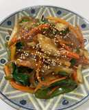 鶏胸肉と生葛切りの韓国風炒め野菜たっぷり