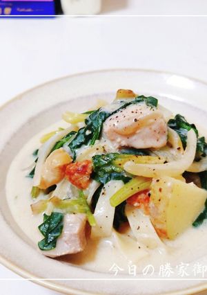 ほうれん草と鶏肉の豆乳クリームパスタ-レシピのメイン写真