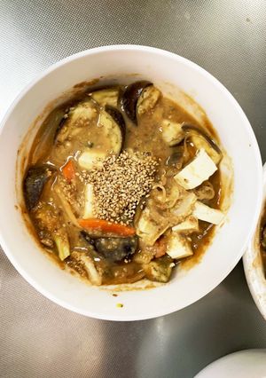 茄子椎茸きな粉ごま味噌生姜味八宝回鍋肉風-レシピのメイン写真