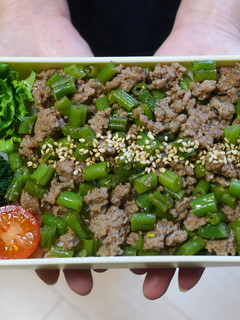 ごま油香る♪いんげんとひき肉の丼弁当-レシピのメイン写真