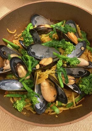 ムール貝と菜の花のパスタパエリア-レシピのメイン写真