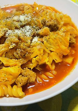 ロールキャベツをイメージしたスープパスタ-レシピのメイン写真